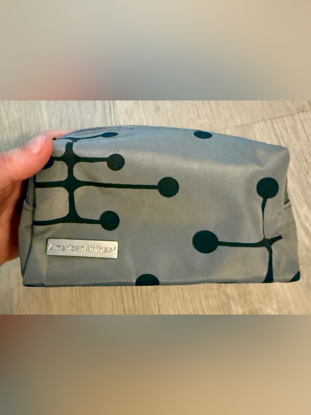 Eames Dot Pattern Gray American Airlines Travel Cosmetic Bag 3x3x6” Mid Century